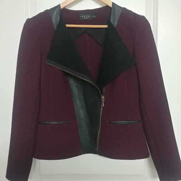Iris Setlakwe Eggplant Maroon Moto Style Jacket Real Black Leather Size 2 - Picture 4 of 16
